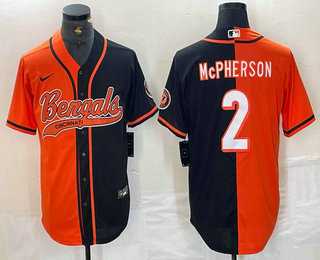 Mens Cincinnati Bengals #2 Evan McPherson Orange Black Two Tone Cool Base Stitched Baseball Jersey